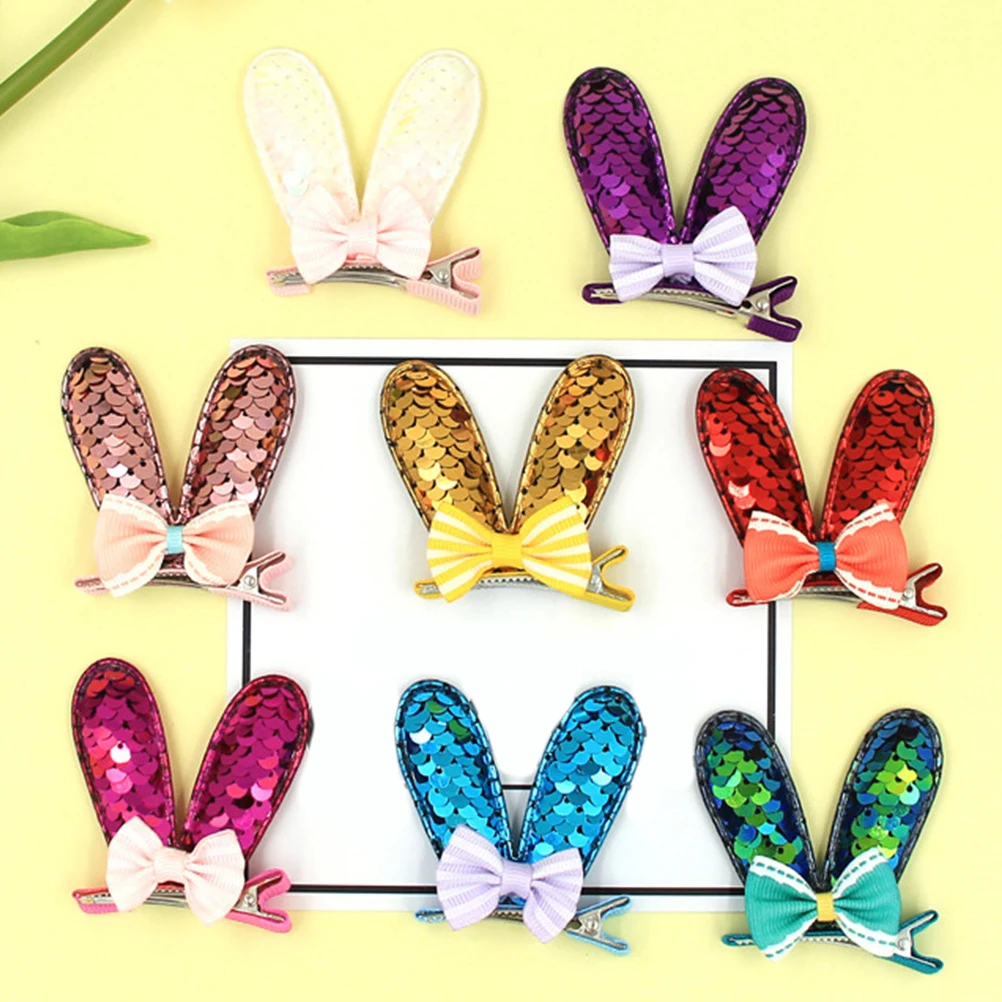 

8 Pcs Rabbit Ears Hairpin Clips Girls Accessories Kids Bowknot Bangs Sequins Decorative Wedding Party Daily Use Stylish