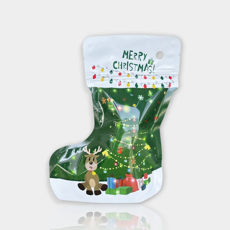 Christmas Socks Boots Shape Ziplock Gift Bags Santa Claus Snowman Xmas Party Decoration New Year Gift Wrapping Plastic Candy Bag