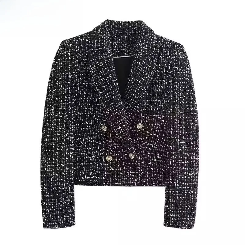 

Fall 2024 Women's Faion Simple Texture Double Buttoned Suit Jaet Versatile Loose Fit ort Outerwear Long Sve
