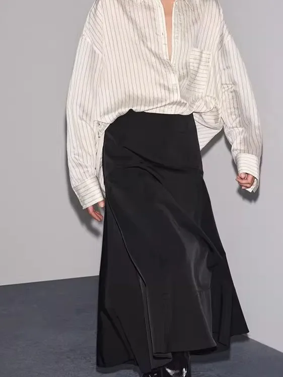 Elegancka spódnica midi z szerokimi nogawkami i paskiem, damska, nowa kolekcja jesienna, wyszczuplająca, w kształcie litery A, codzienna, asymetryczna, dopasowana.