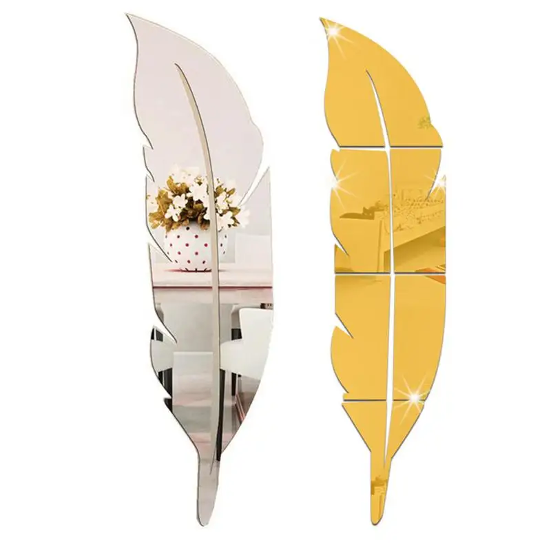 Stiker dinding cermin 3D bulu besar untuk ruang tamu seni dekorasi rumah stiker vinil kertas dinding akrilik DIY