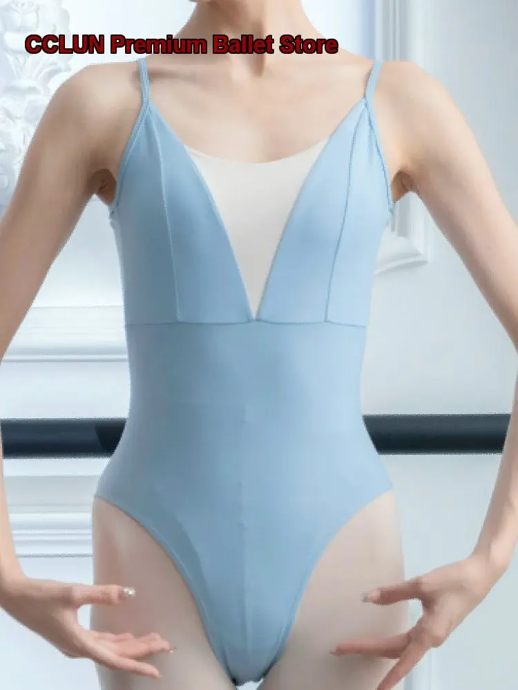 Women's Adult Ballet Leotard Cross Back High Cut Deep V Practice Leotard Body Suit with Removable Pads for Students Art Exam