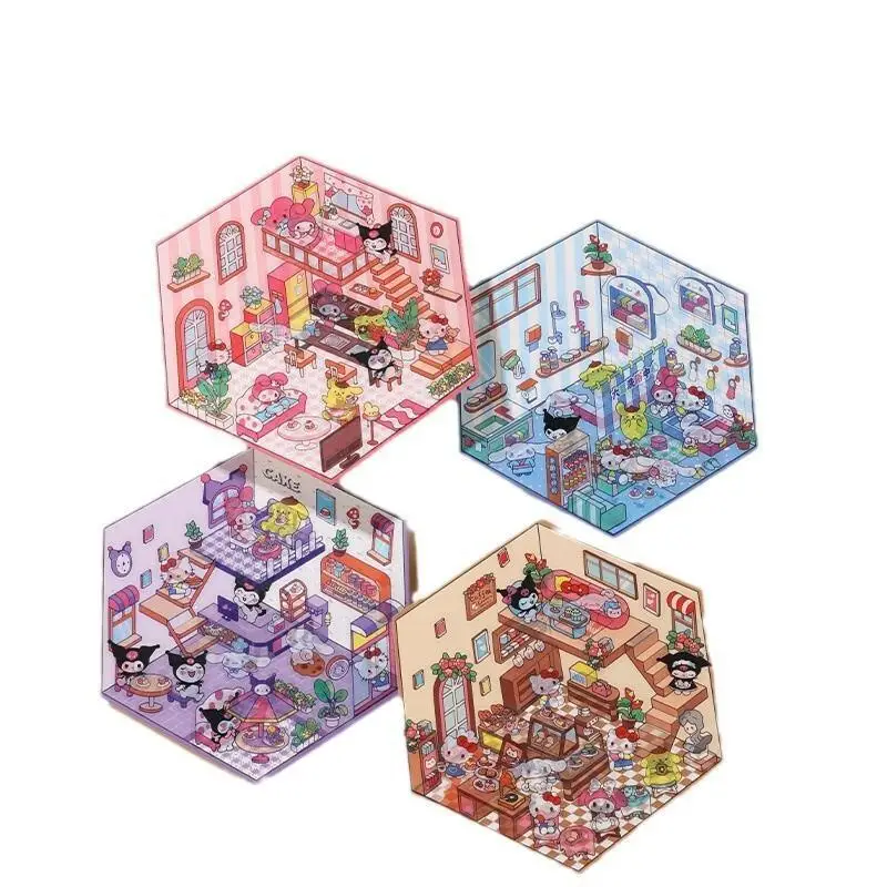 Sanrio Landscape PET Sticker House 3D Three-dimensionality Repeatable Small and Exquisite Diy Creative Children's Stickers