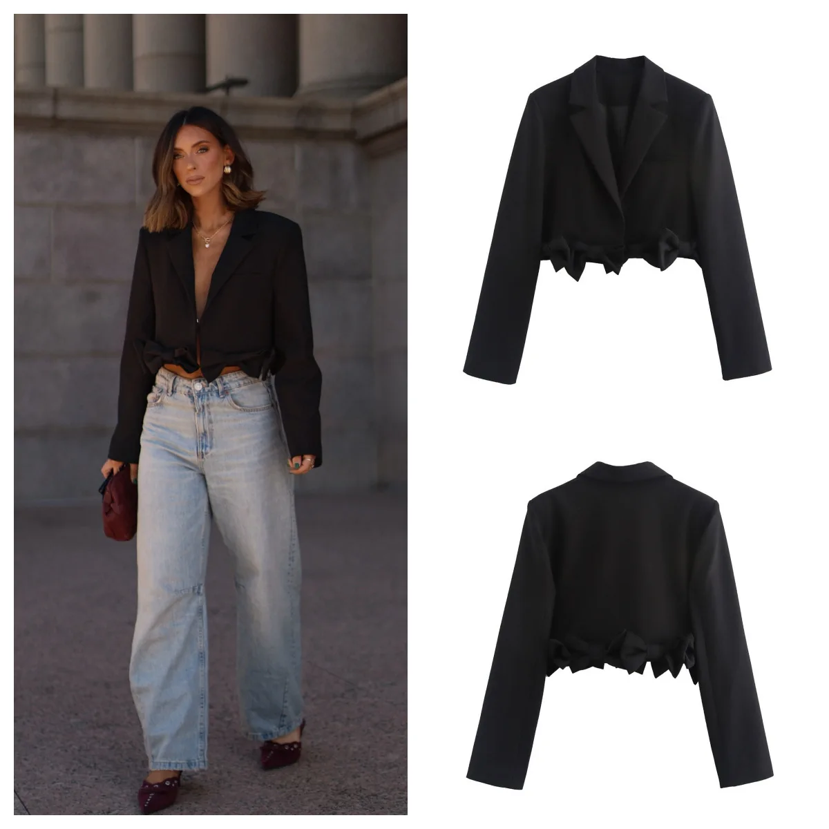 

Короткий стильный пиджак с воротником-бабочкой, женская мода в европейском и американском стиле на осень, Новое поступление