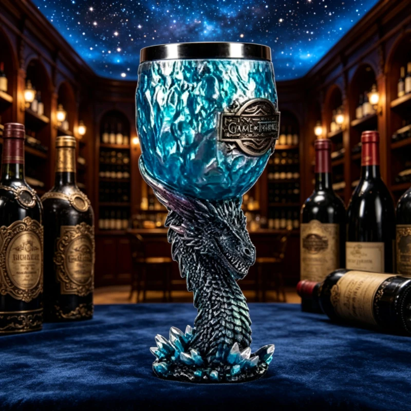 Winter Is Coming Style Wolf Head Goblet, 3D Sculpted Stainless Steel Liner Wine Chalice, Gothic Dark Style Drinking Cup