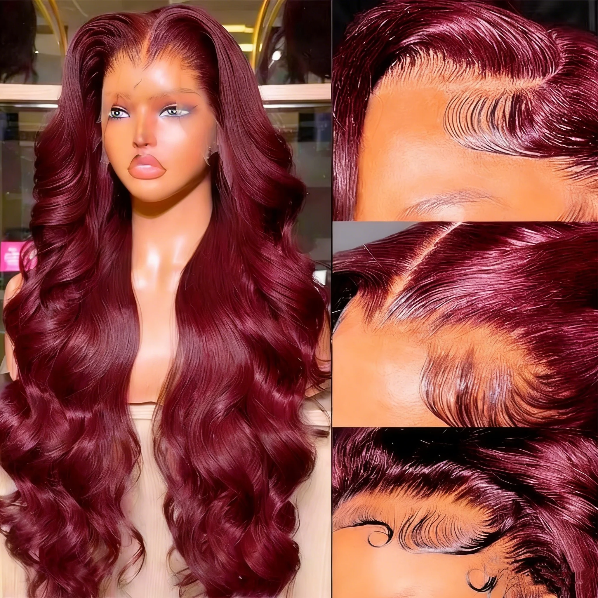 

40 42 Inch 99j body Wave lace front wig 13x6 human hair wigs 200 Density Burgundy Transparent Lace Frontal Wigs 100% human hair