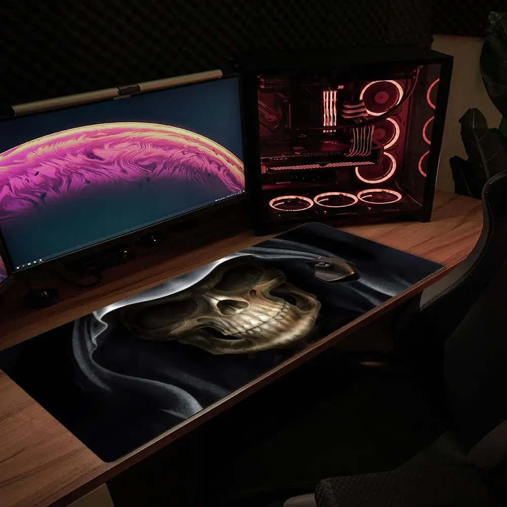 Skull Horror Art Large Gaming Mousepad Anti-slip Lock Edge Deskmat E-sports Keyboard Mat Skeleton Pc Laptop Gamer Mouse Pad