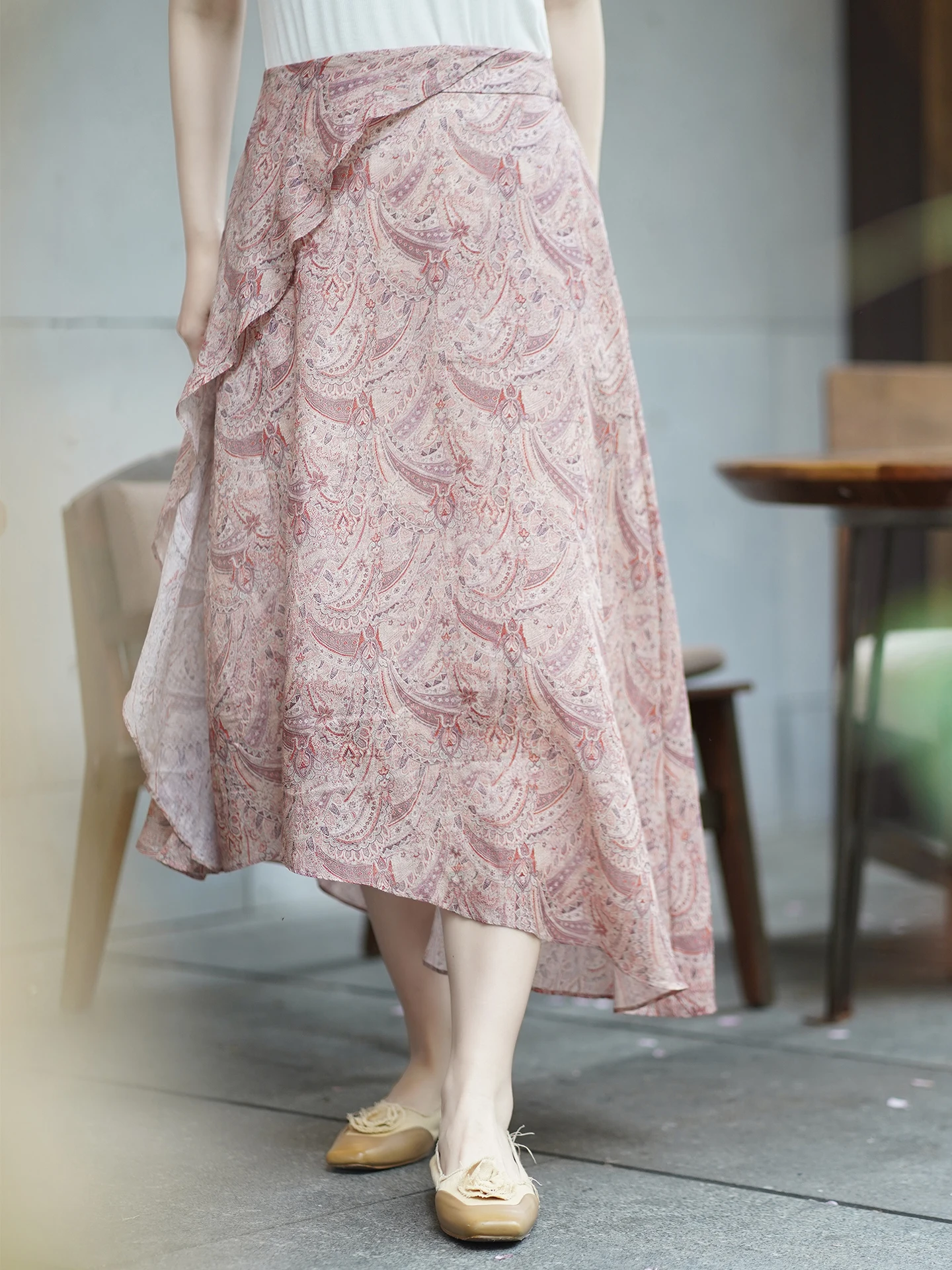 

Элегантная женская юбка с цветочным принтом, летняя/весенняя, с высокой талией, асимметричная, стандартного кроя, изо льна, длинная