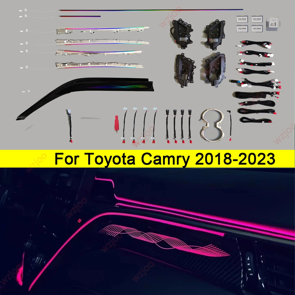 Automotive LED Ambient light for Toyota Camry 2018-2025 Dynamic 64 color interior Door light atmosphere upgrade button APP contr