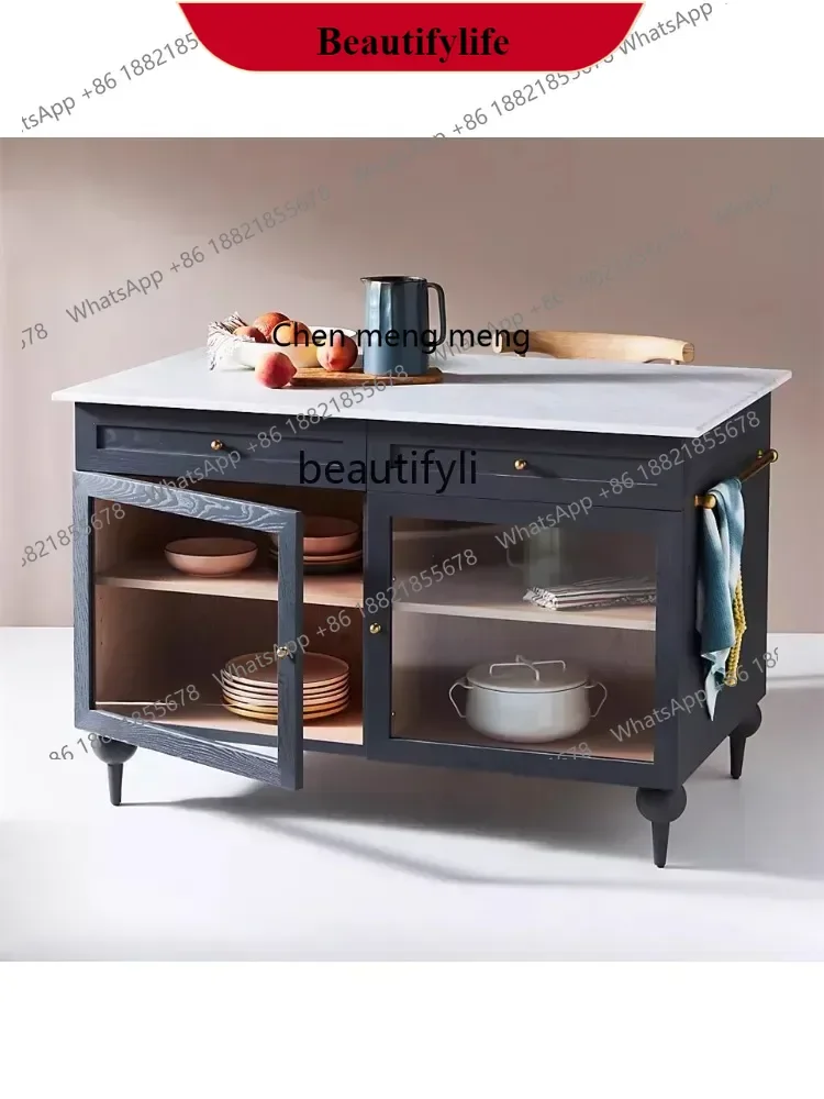 

G153 French Retro Solid Wood Simplicity Multi-Functional Cupboard Movable Bar American Style with Storage Kitchen Island furnitu