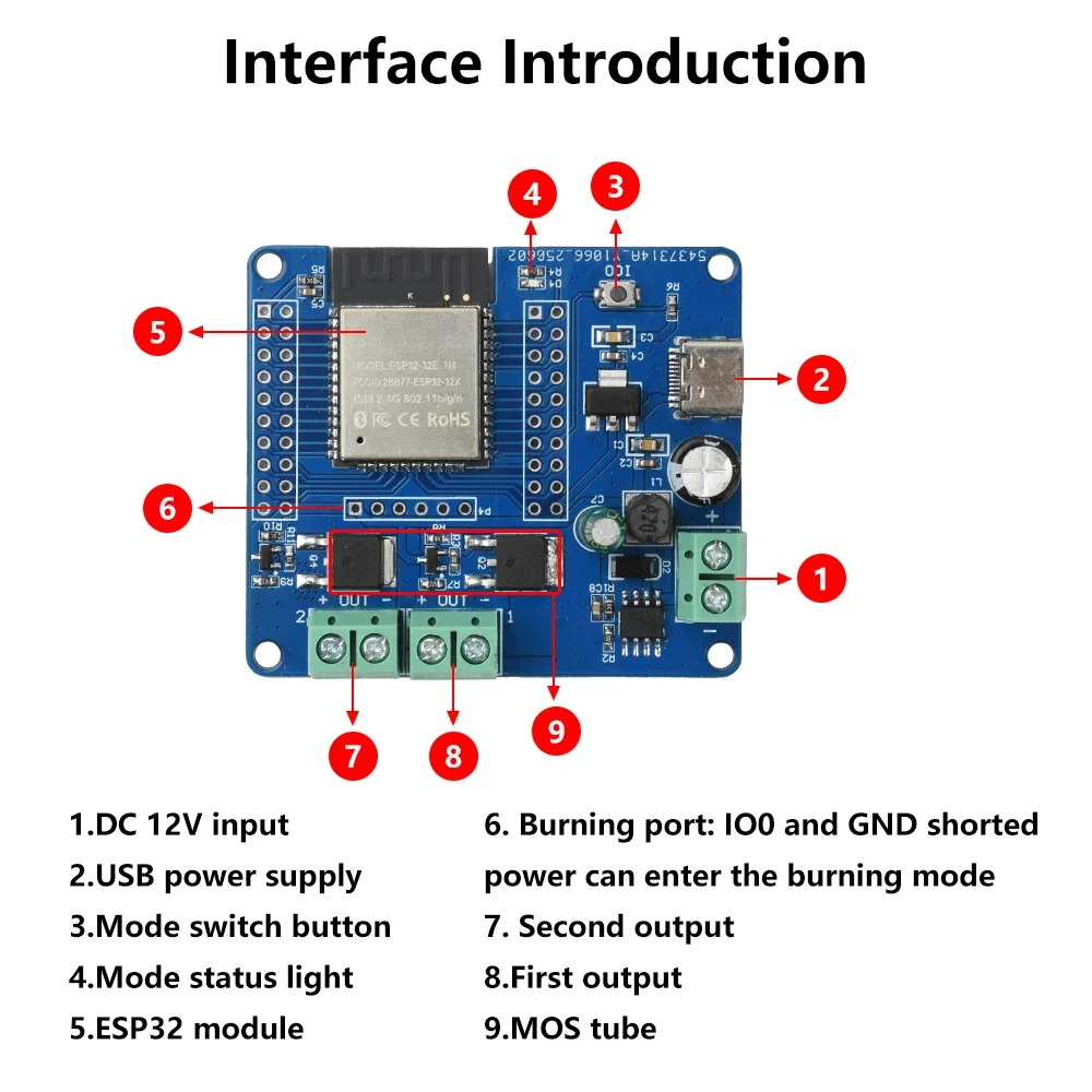 DC 5-60V ESP32 2/4-way MOS Switch Module Single-Way Relay Module ESP32-32E Module WIFI Bluetooth Development Board UART Burning