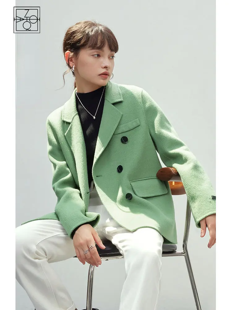 ZIQIAO Elegant High-end Woolen Short Suit Jacket Women 2022 Winter Korean Version Double-sided Woolen Coats Office Lady