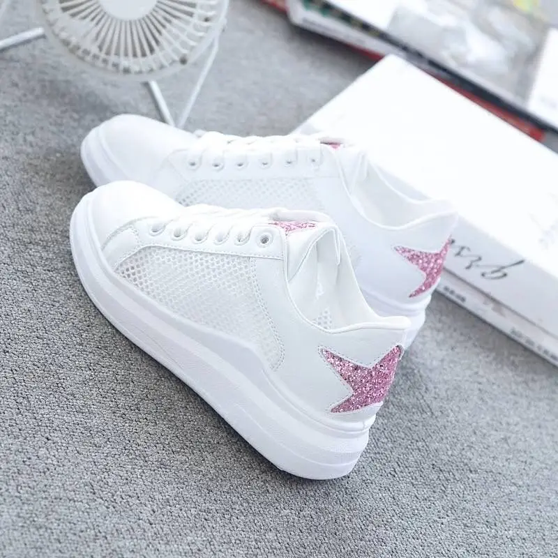 

2026 New Women White Sneakers Summer Breathable Mesh Cutout Shoes Korean Style Casual Flat Sports Shoes For Women