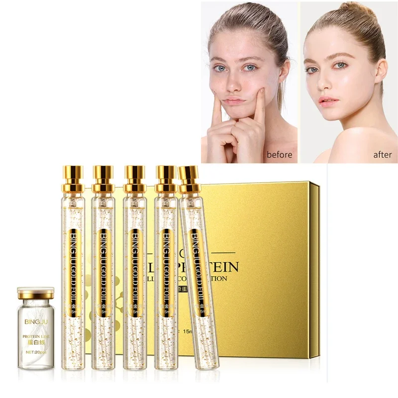 24K Gold Face Serum Active Collagen Silk Thread Facial Essence Anti-Aging Smoothing Firming Moisturizing Hyaluronic Skin Care