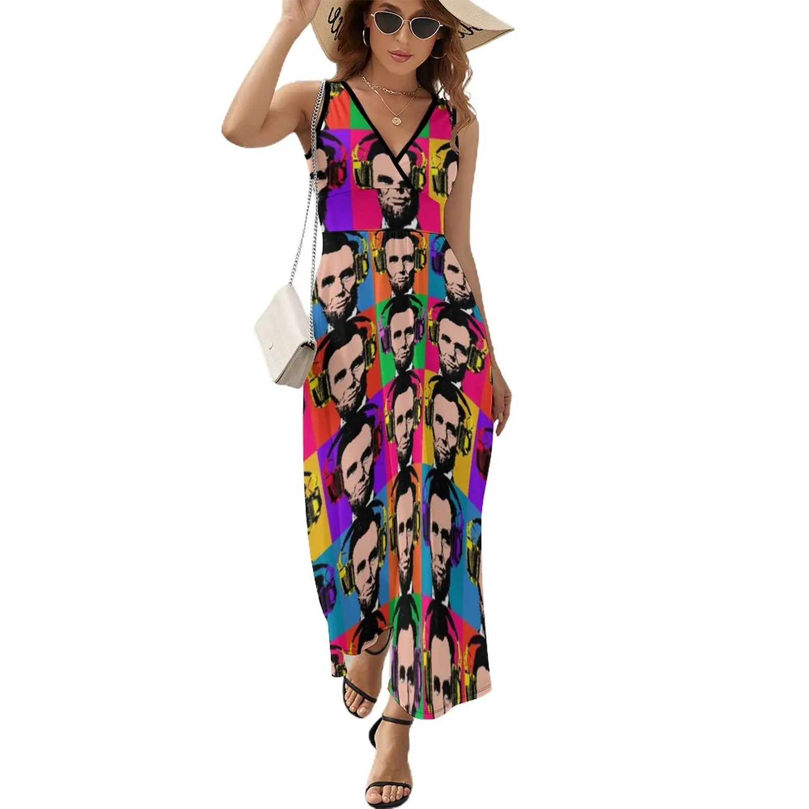 

Abraham Lincoln with headphones pop art Sleeveless Dress party dresses women prom dress wedding dresses for parties