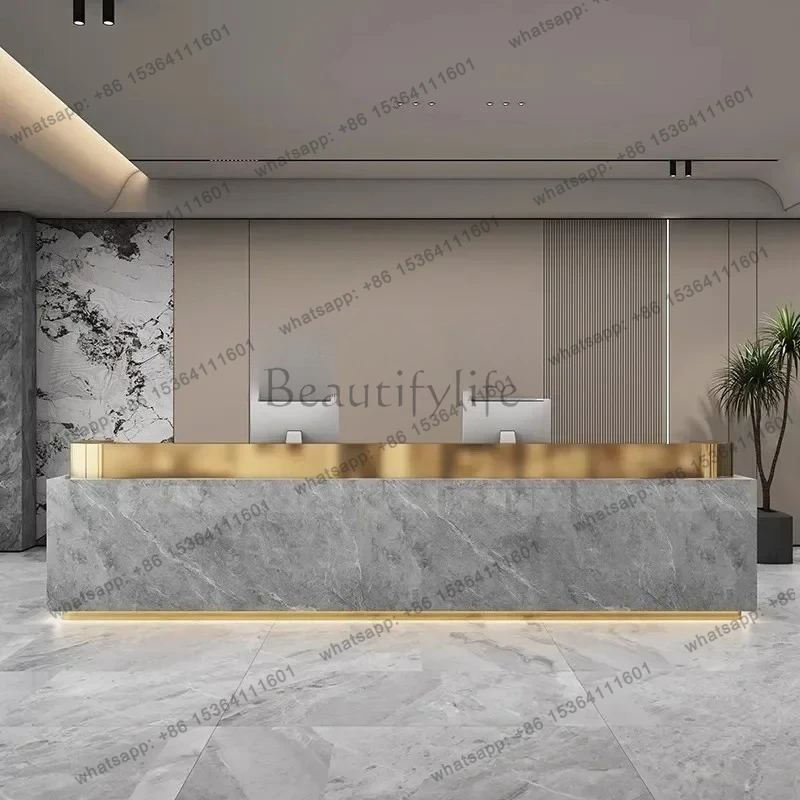 Slate marble Reception Modern Company Hotel Reception Desk Beauty Salon Stainless Steel checkout page