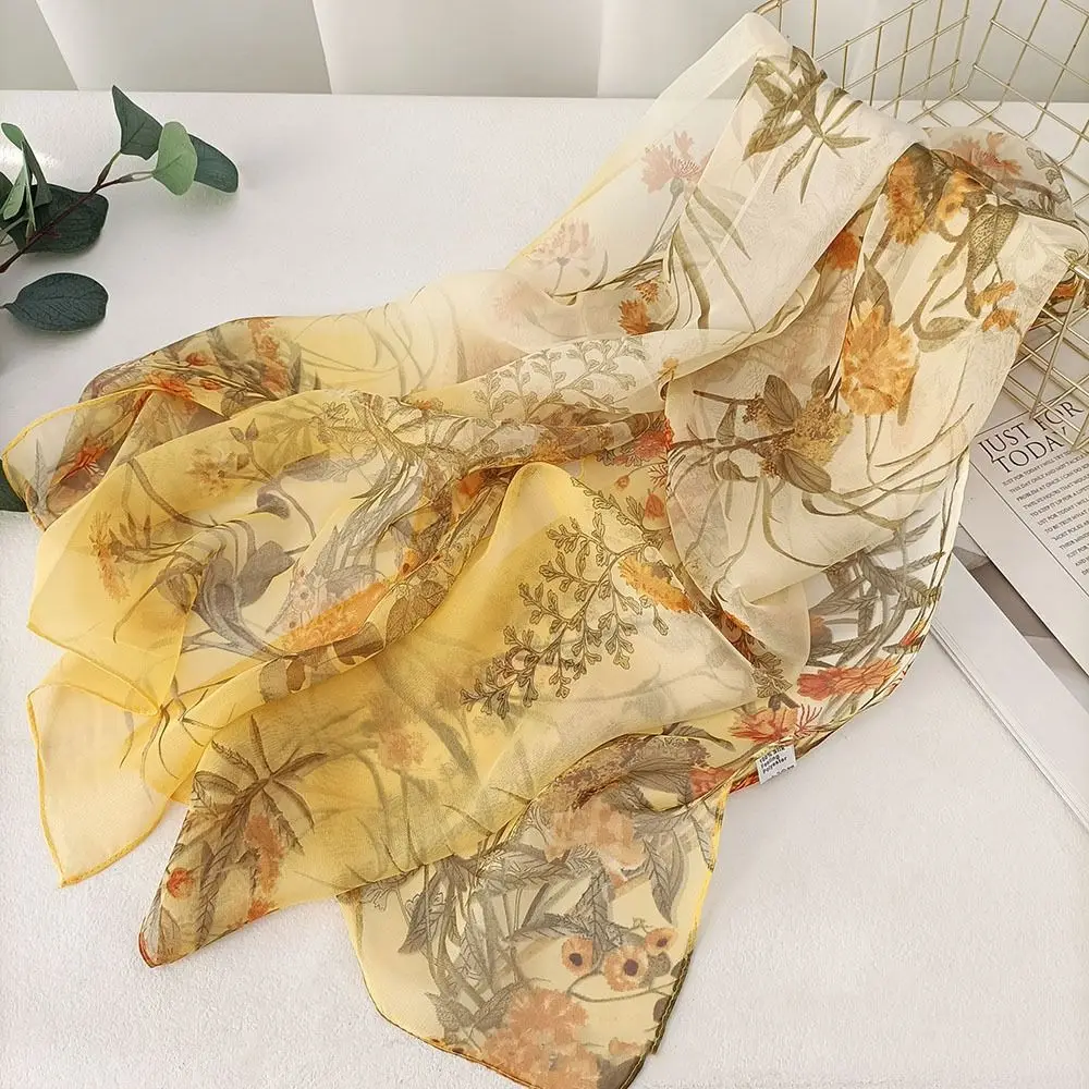 

Summer Embroidered Silk Scarf Sun-Resistant Breathable Beach Shawl Smooth Chiffon Sunscreen Hijab for Women