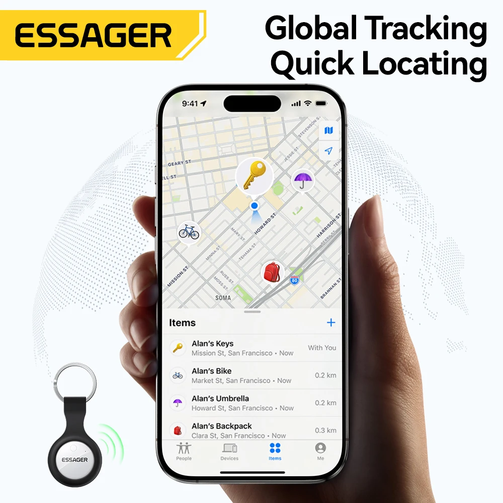 

Eessager GPS-трекер для поиска вдалеке, совместимый с Apple Find My, для отслеживания чемоданов, ключей, сумок, игрушек, умный брелок для iOS iPhone
