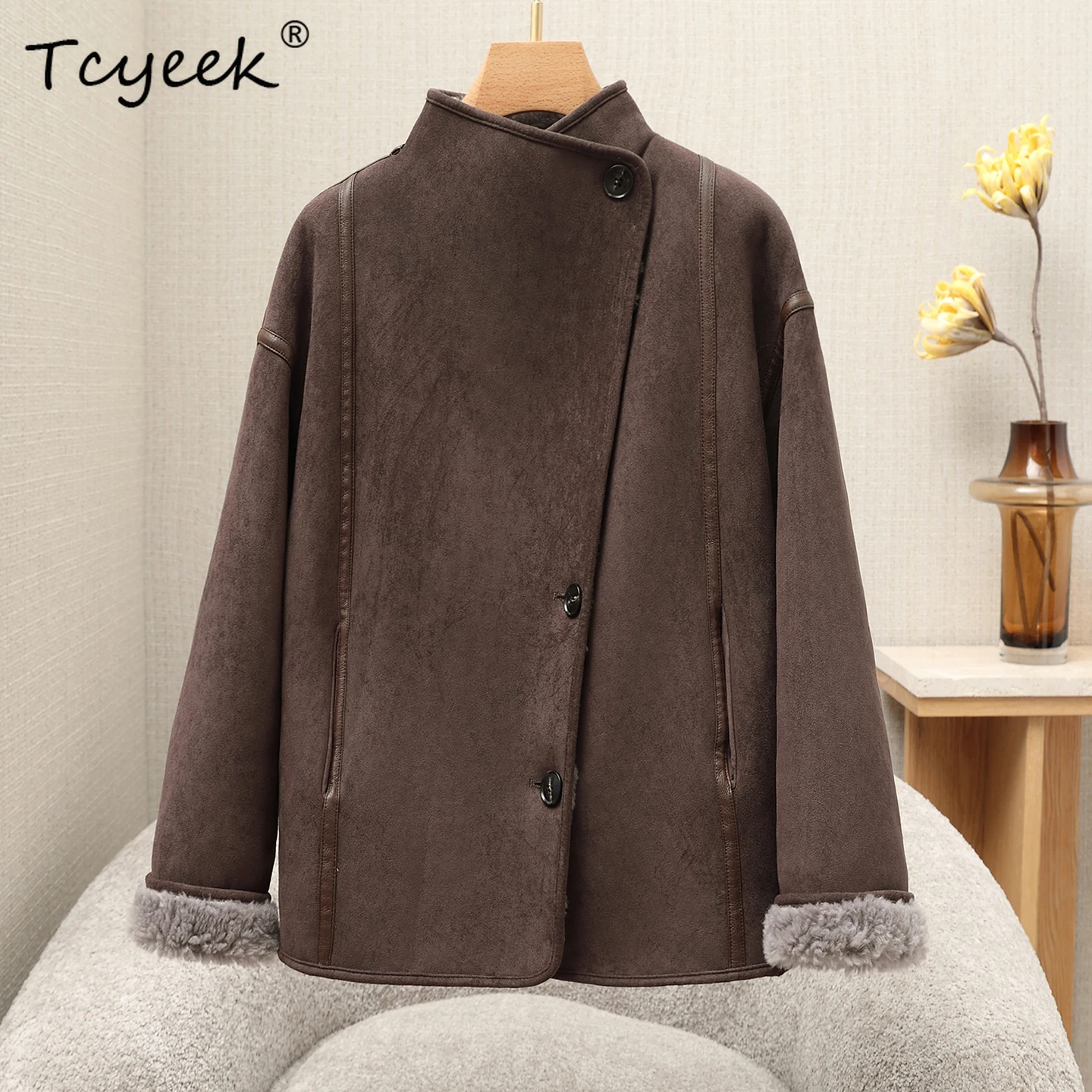 Tcyeek 100% Wollen Jas Winter Kleding Warm Echt Bont Jassen Mode Schapen Shearling Jassen Lamswol Bontjas Vrouwen Abrigo Mujer