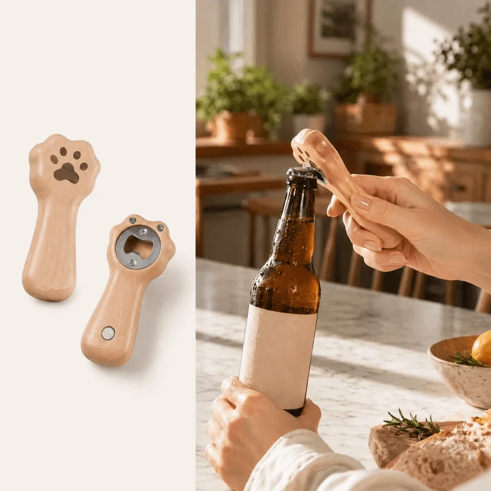 Decorative Magnetic Cat Paw Bottle Opener Cute Creative Kitty Claw Fridge Magnet Beech Wooden Burlywood Cap Remover Gift