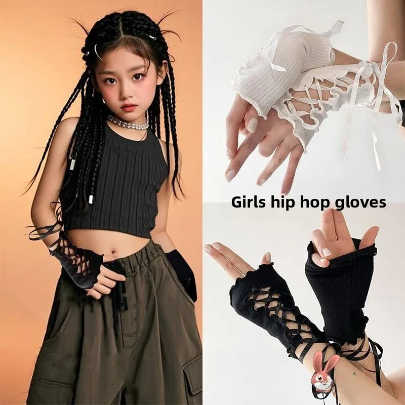 

Детские аксессуары для уличных танцев, хип-хопа, джаза: перчатки в стиле Харадзюку, панк, черно-белые, без пальцев, набор для фитнеса