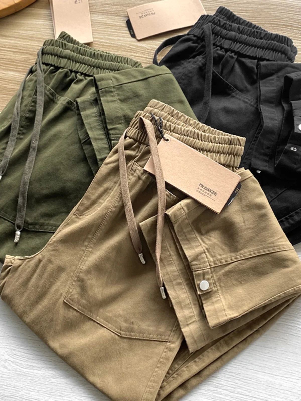 

Хлопковые рабочие брюки для мужчин с эластичным поясом на шнурке, повседневные длинные брюки, прямого кроя, для весны и осени, молодежные