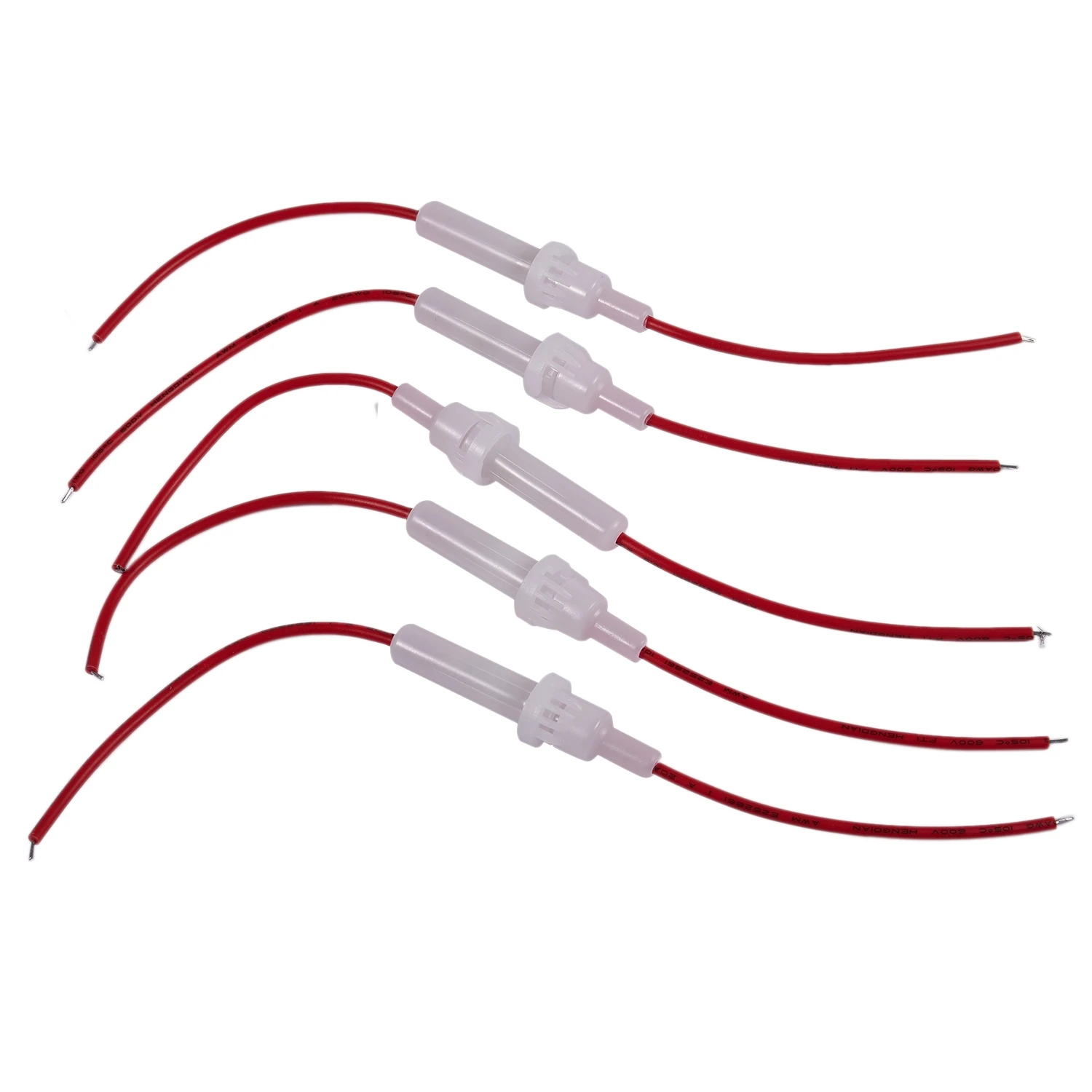 L77A Red Wire White Type Cap Inline 6mm x 30mm Tube Fuse Holder 5Pcs