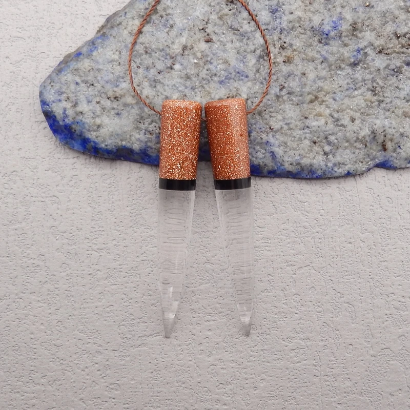 Natural Stone Obsidian White Quartz Earring Bead,Fashion Jewelry Intarsia Earrings For Women 48x8mm 9g