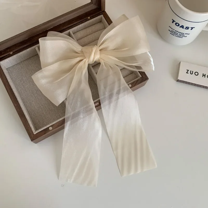 Korean Women's Bow Ribbon Top Clips Mesh Ribbon Back of The Head Spring Clip Sweet Hair Accessory Pinzas Para El Cabello 리본바나나핀 image 6