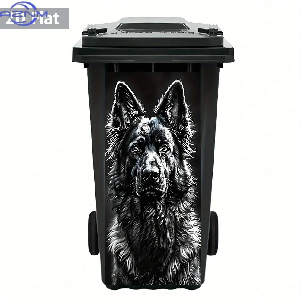 1pc 2D Flat Black Dog Art Illustration PVC Trash Can Sticker – Self-Adhesive, Waterproof for Monochrome Bin Decor, Pet Portrai