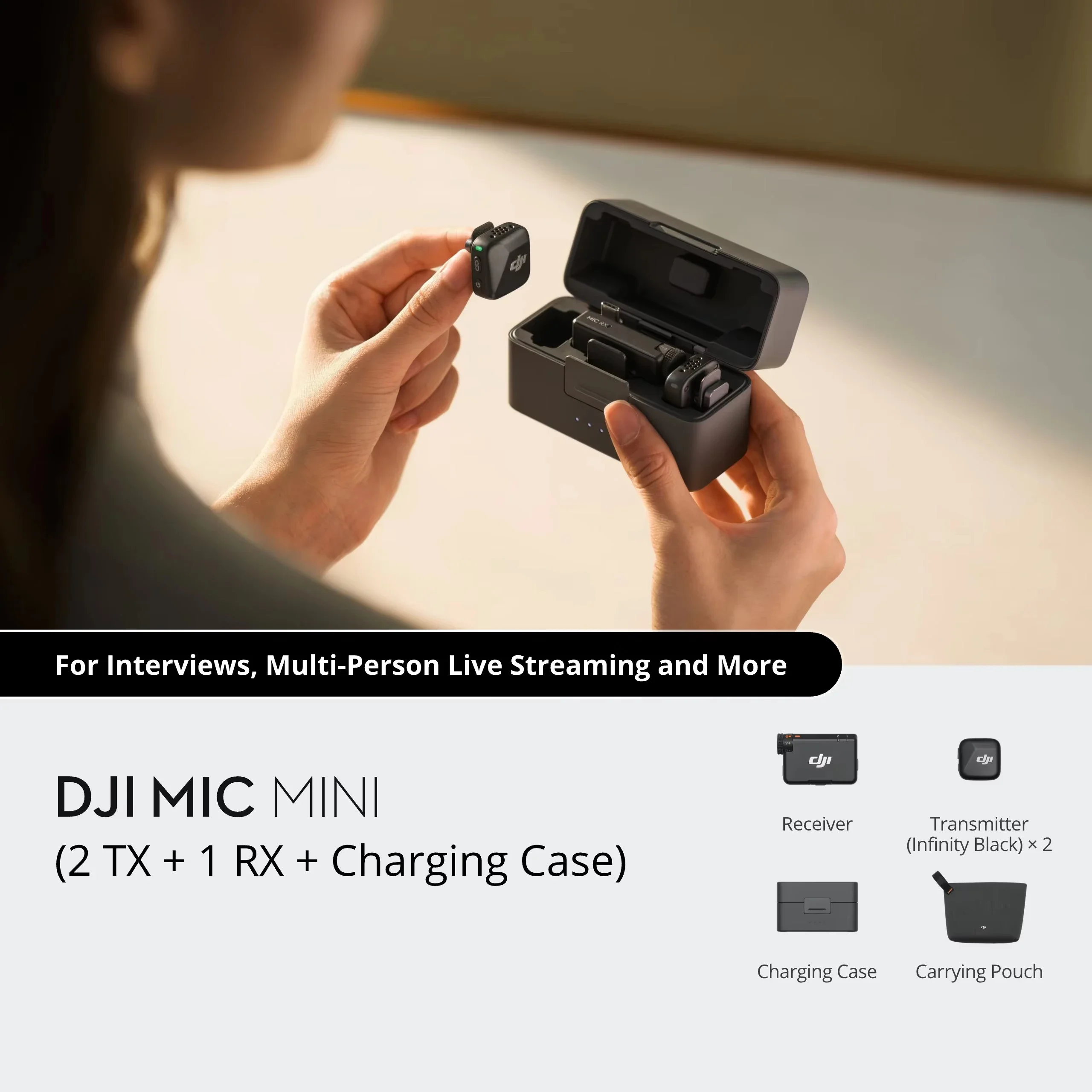 ميكروفون DJw Mini (2 TX + 1 RX + علبة شحن) ميكروفون لاسلكي تشغيل 48 ساعة مع حافظة إلغاء الضوضاء النشط على مستوىين #1