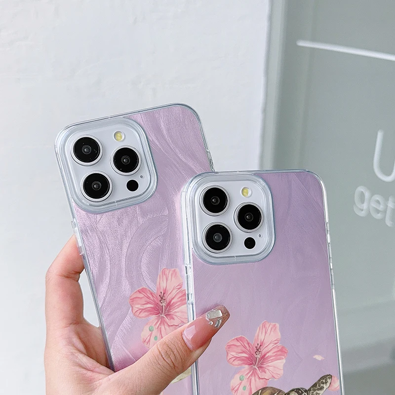 Rosa tartaruga do mar padrão caso de telefone para iphone 17 ar 16 16e 15 14 13 12 11 pro max 8 7 plus capa traseira brilhante