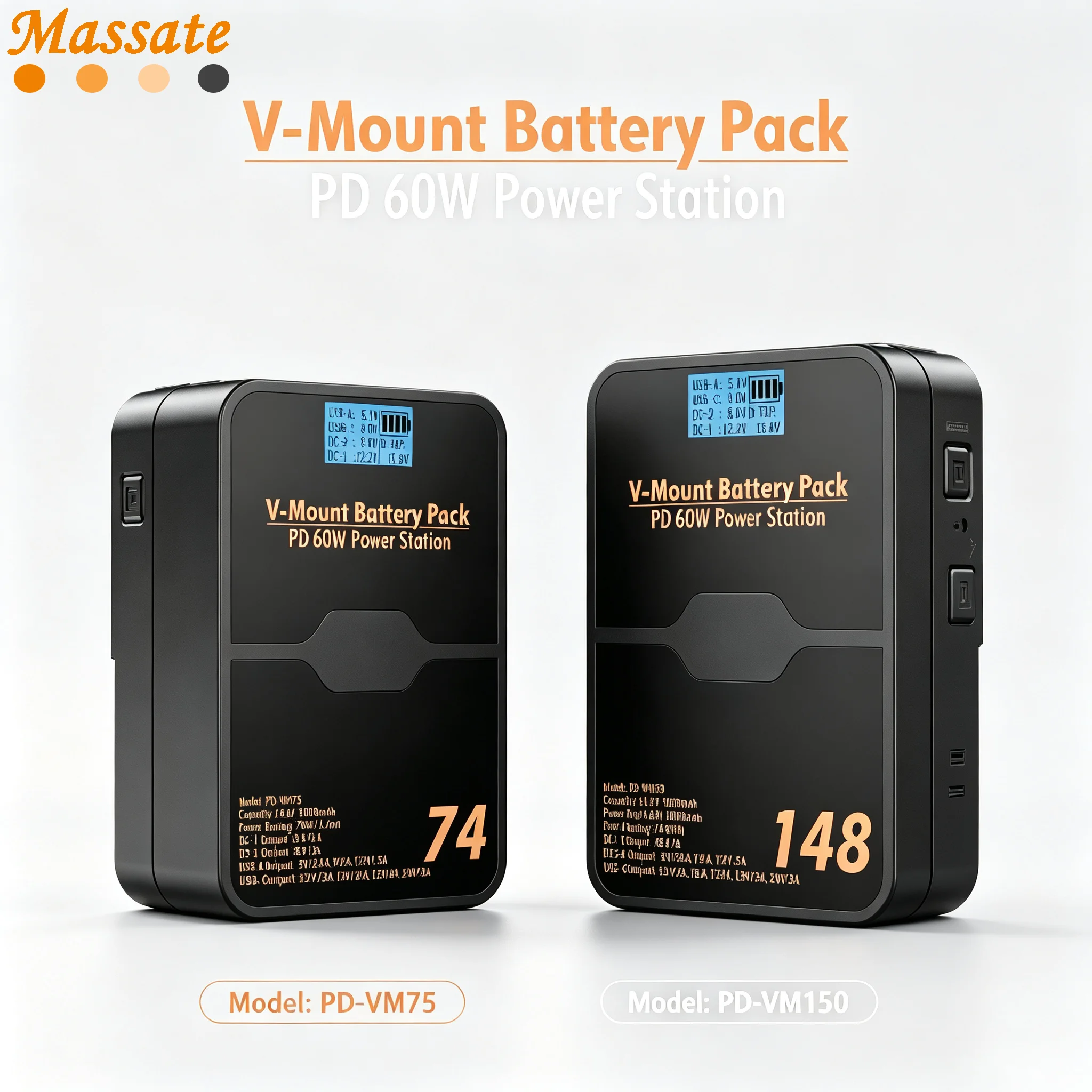 14.8V PD-VM75/PD-VM150 V Mount V-Lock Battery +2-Channel Quick Charger for Sony Blackmagic Camcorder Broadcast Video Light