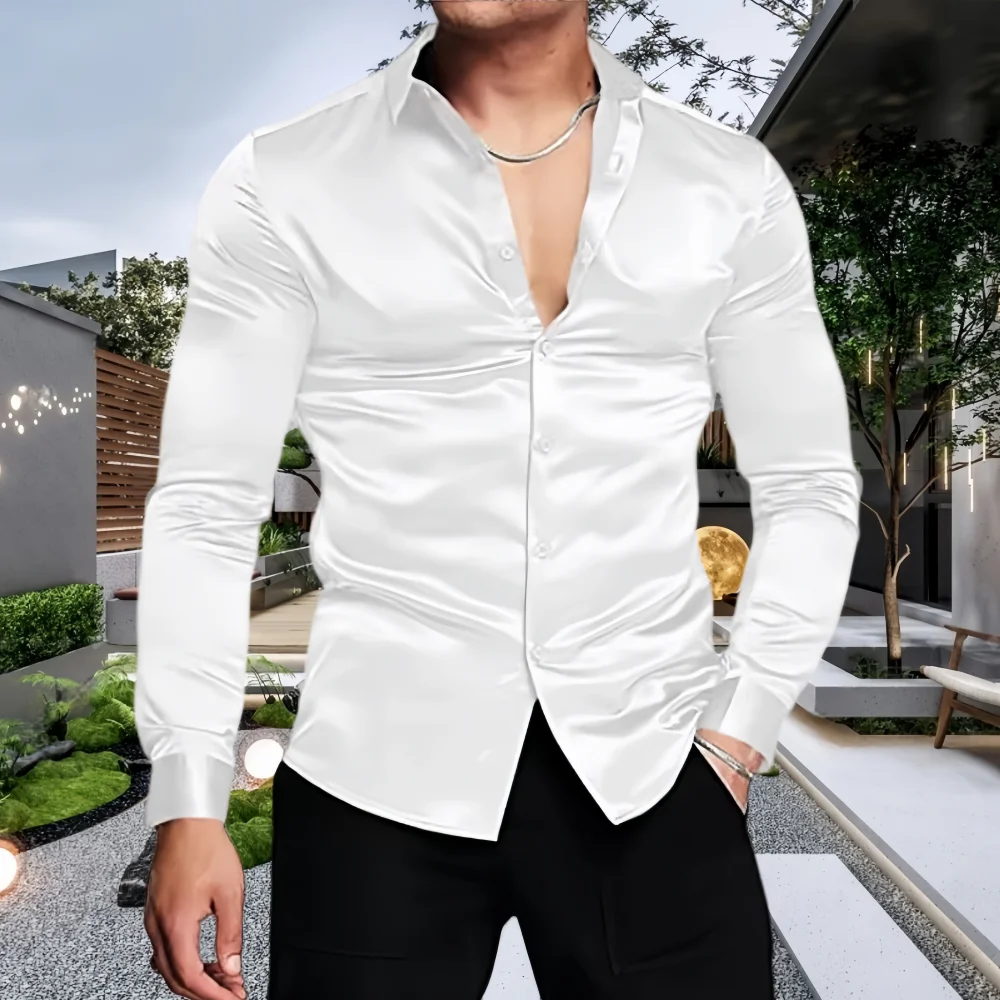 

Men's casual fashion shirt with solid color buttoned design, suitable for wearing under casual clothing for outings and shopping