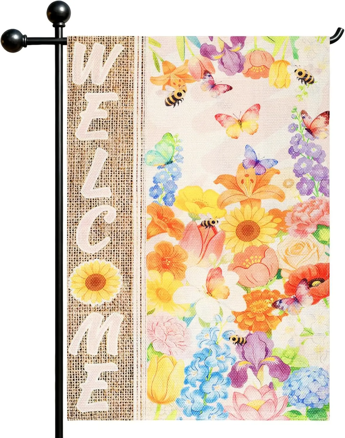 Spring Summer Garden Flag 12 x 18 Inch Double Sided Yard Flag with Bees Butterflies Sunflowers and Flowers Outdoor Welcome F ZZM