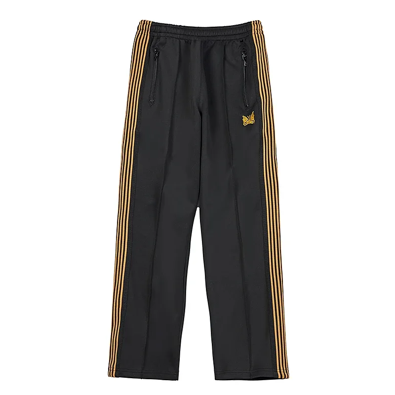 Arrival Yellow Webbing Track Stripe Black Sweatpants Butterfly Embroidery Pants Zipper Men Women Oversize New Trousers