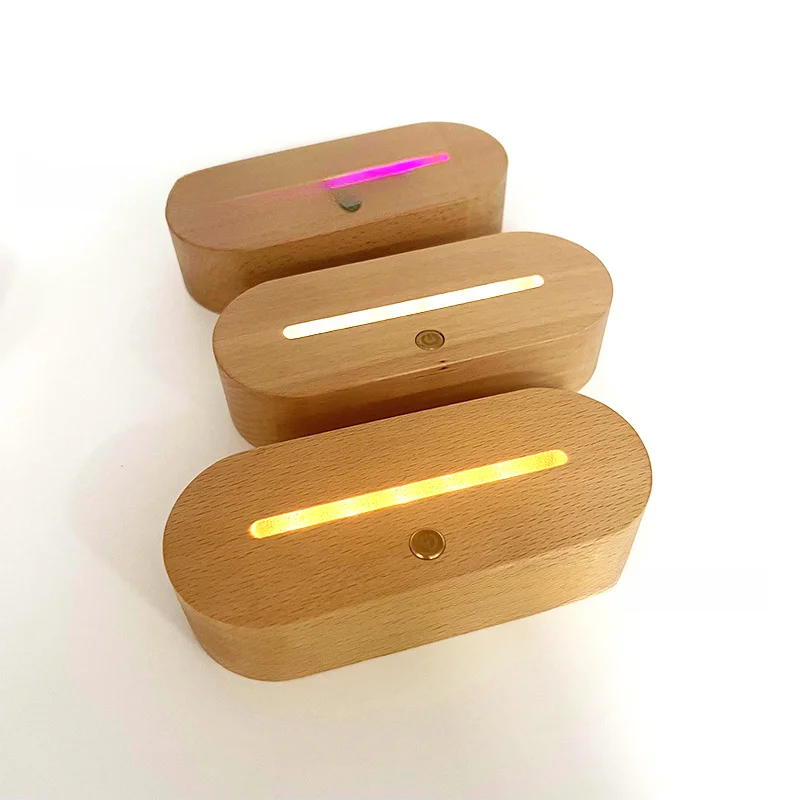 Creative Wooden Led Lights Display Base Stand For Resin Letter Lamp 3d Usb Acrylic Resin Art Wood Light Display Base Led Stand