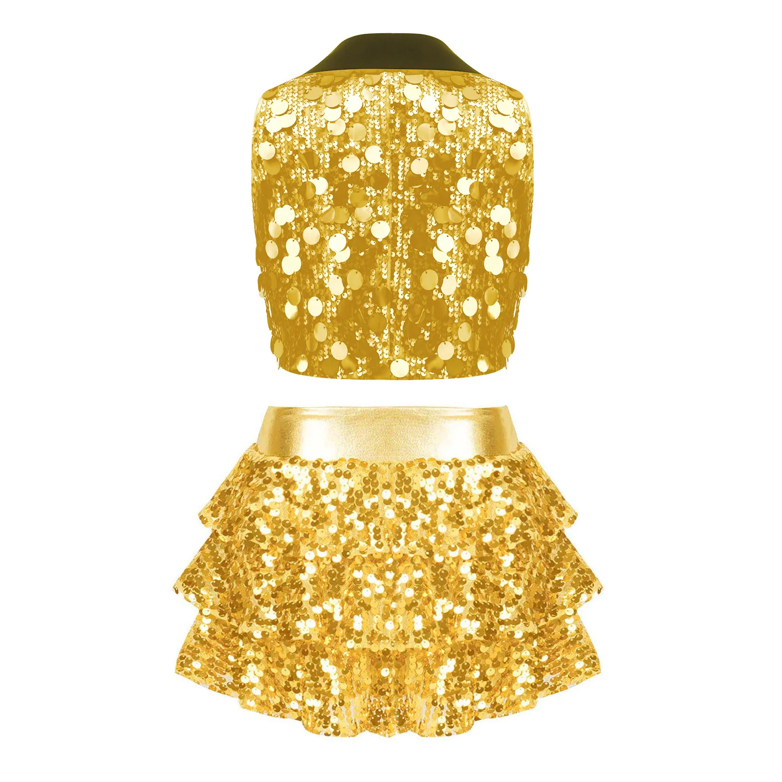 Teens Hip Hop Clothes Sets 80s 70s Disco Costume Dancewear Kids Jazz Prom Dance Costumes Girls Sequin Dancing Party Outfit