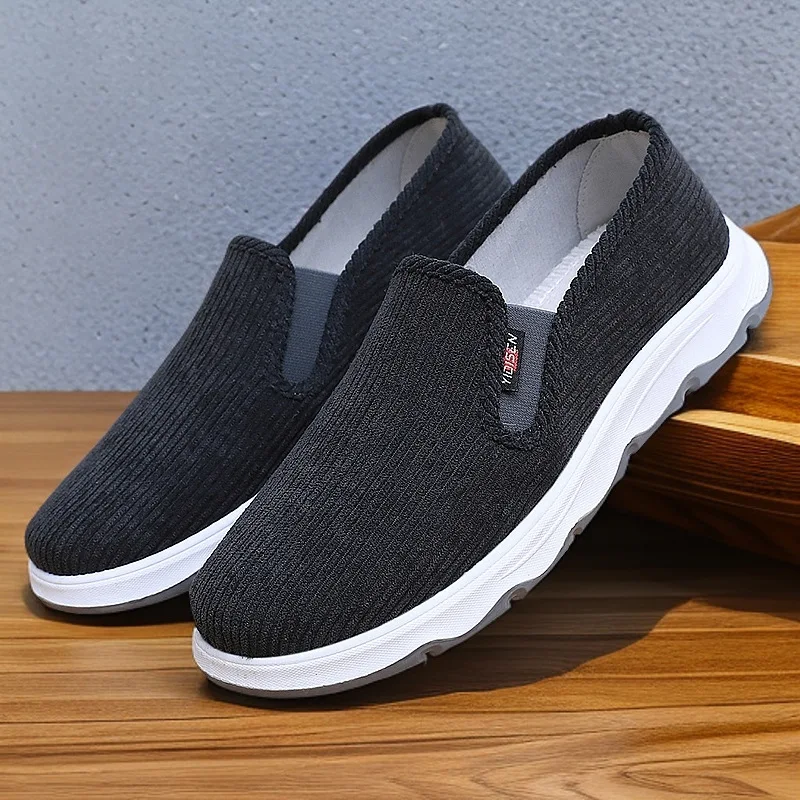 New Men's Black Corduroy Slip-on Loafers Soft Fabric Upper Lightweight Non-slip  Shoes Fashion Comfortable Breathable Footwear