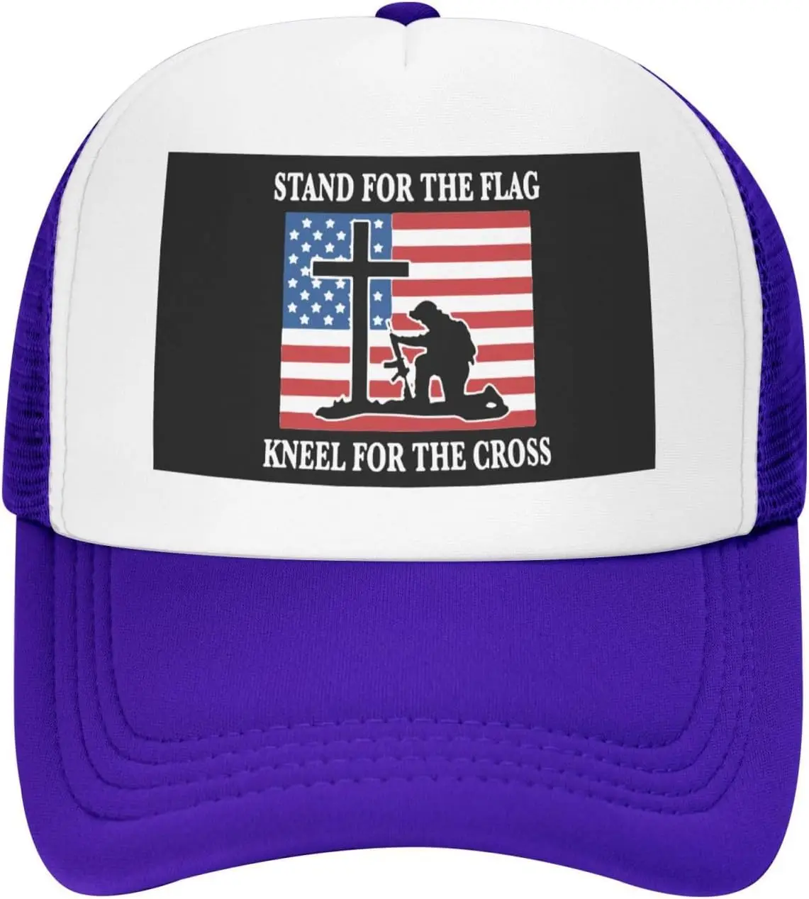 Stand for The Flag Kneel for The Cross Trucker Hat Polyester Mesh Snapback Cap Unisex Casual