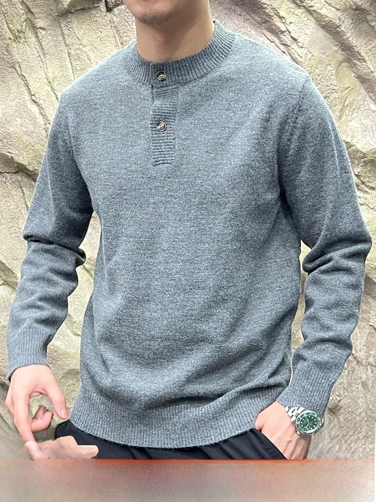 

Итальянский винтажный мужской вязаный свитер с воротником Генри, дышащий, модный, теплый, осенне-зимний, Новое поступление