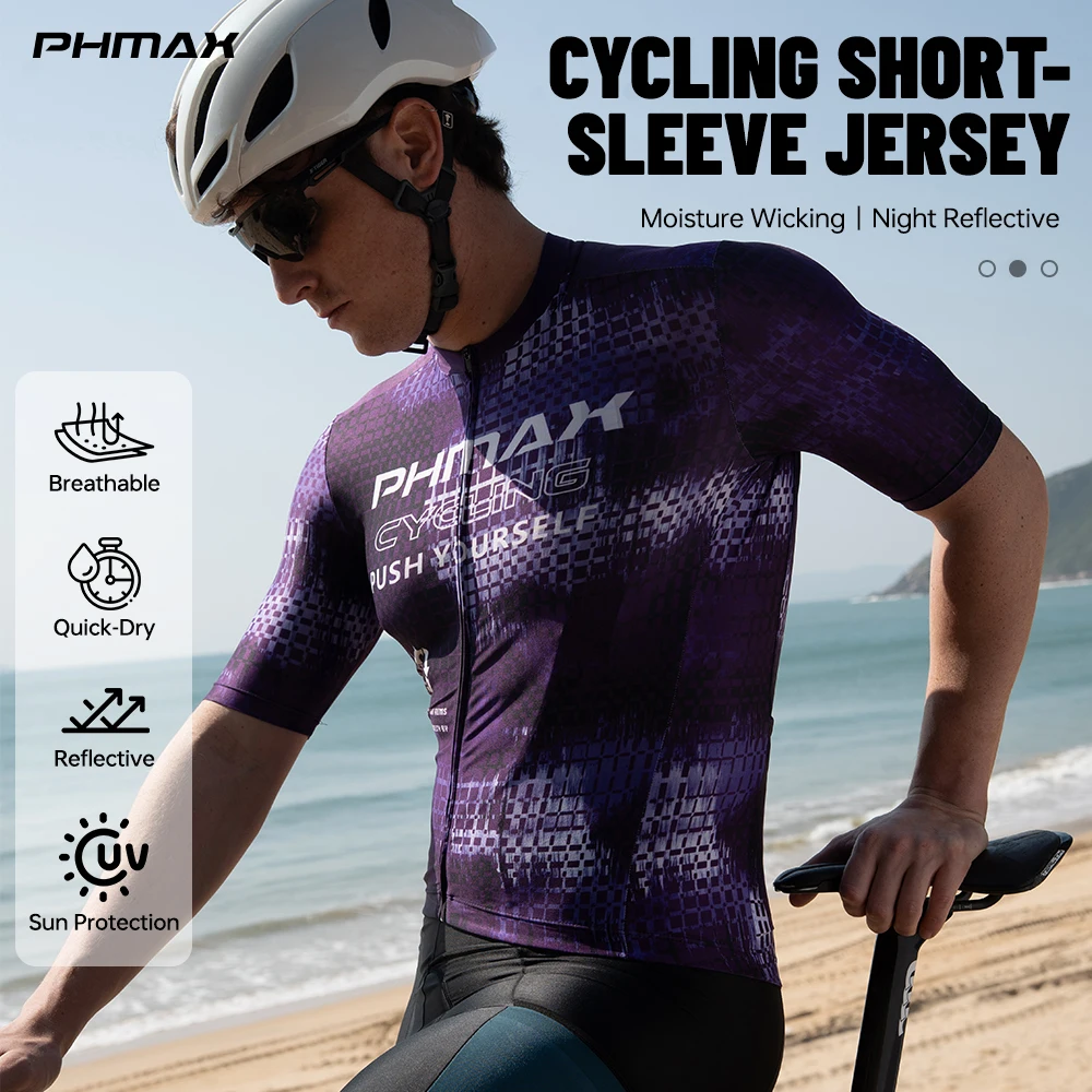 PHMAX Men's Road Cycling Jerseys Breathable Quick Dry Short Sleeve Bicycle Shirt Racing Bike Jersey Summer Cycling Apparel