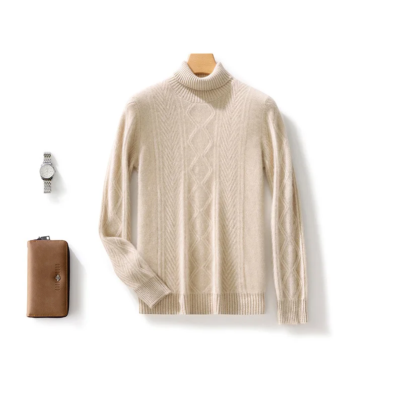 Autumn Winter 100% Merino Wool Turtleneck Casual Solid Color Men's Sweater Pullover Cashmere Soft Long Sleeves Clothing Top