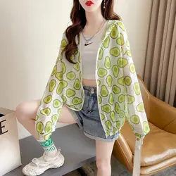 Ice Shreds Summer Sunscreen Clothing Women Thin Style Loose Ventilation Printing Hooded Casual High Street Comfortable Coat