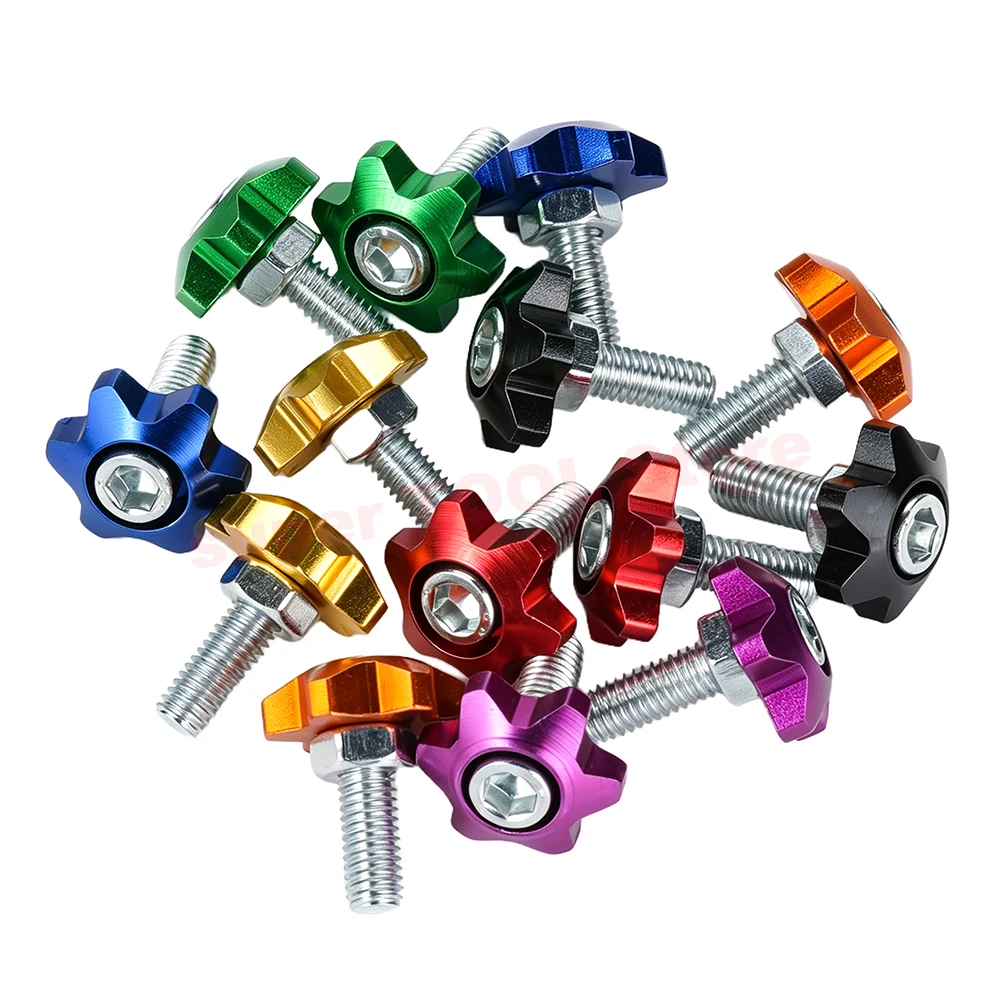 10Sets Colorful Aluminum Alloy M6 Thread Dia Car Motorcycle Bolts Screws Star Shaped Motorcycle License Plate Frame Bolts Screws