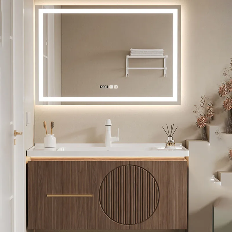 Minimalist Modern Intelligent Bathroom Cabinet Combination Painted Solid Wood Bathroom Washbasin Cabinet Toilet Furniture YX50BC