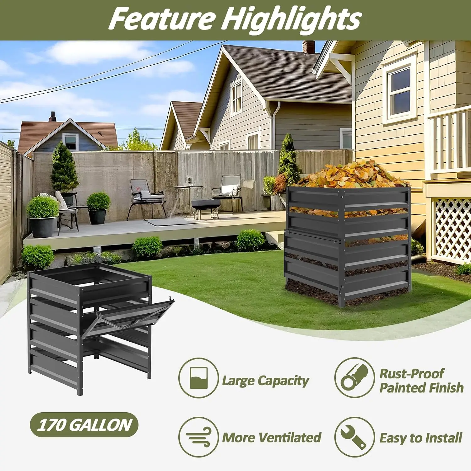 170 Gallon Outdoor Compost Bin, Metal Mesh Composter with Rust‑Proof Coating for Backyard Garden Yard Waste Composting