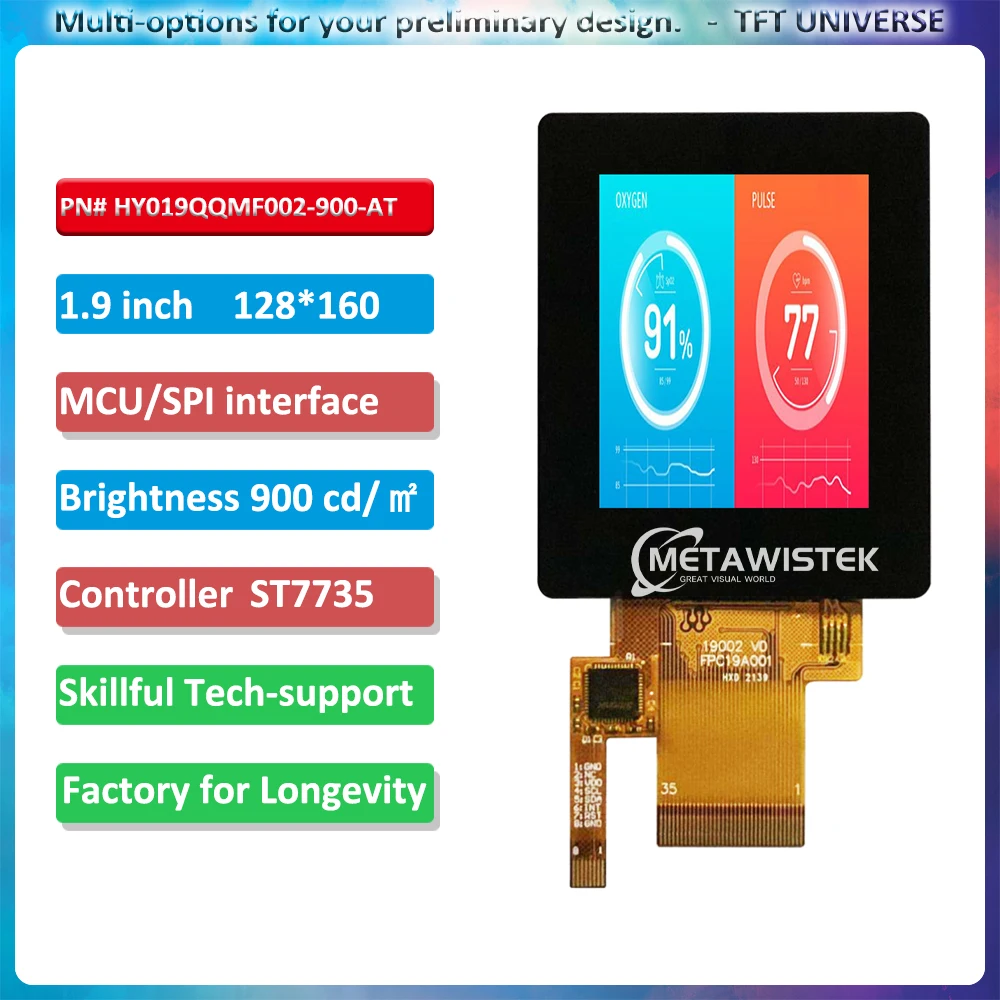 

1.9inch high brightness outdoor PCAP touch display 1000cd LCD screen 128x160 with controller ST7735 MCU & SPI interface