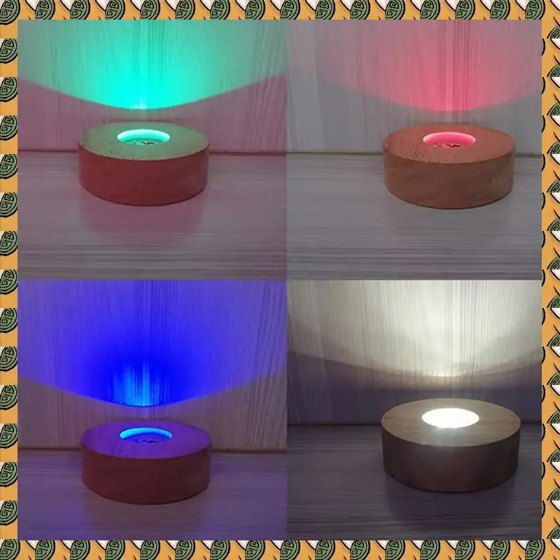 A77I Led الخشب عرض موقف ل ثلاثية الأبعاد كريستال زجاج الراتنج الفن ضوء كريستال الفن الخشب عرض مضاءة قاعدة 10 سنتيمتر ضوء دافئ