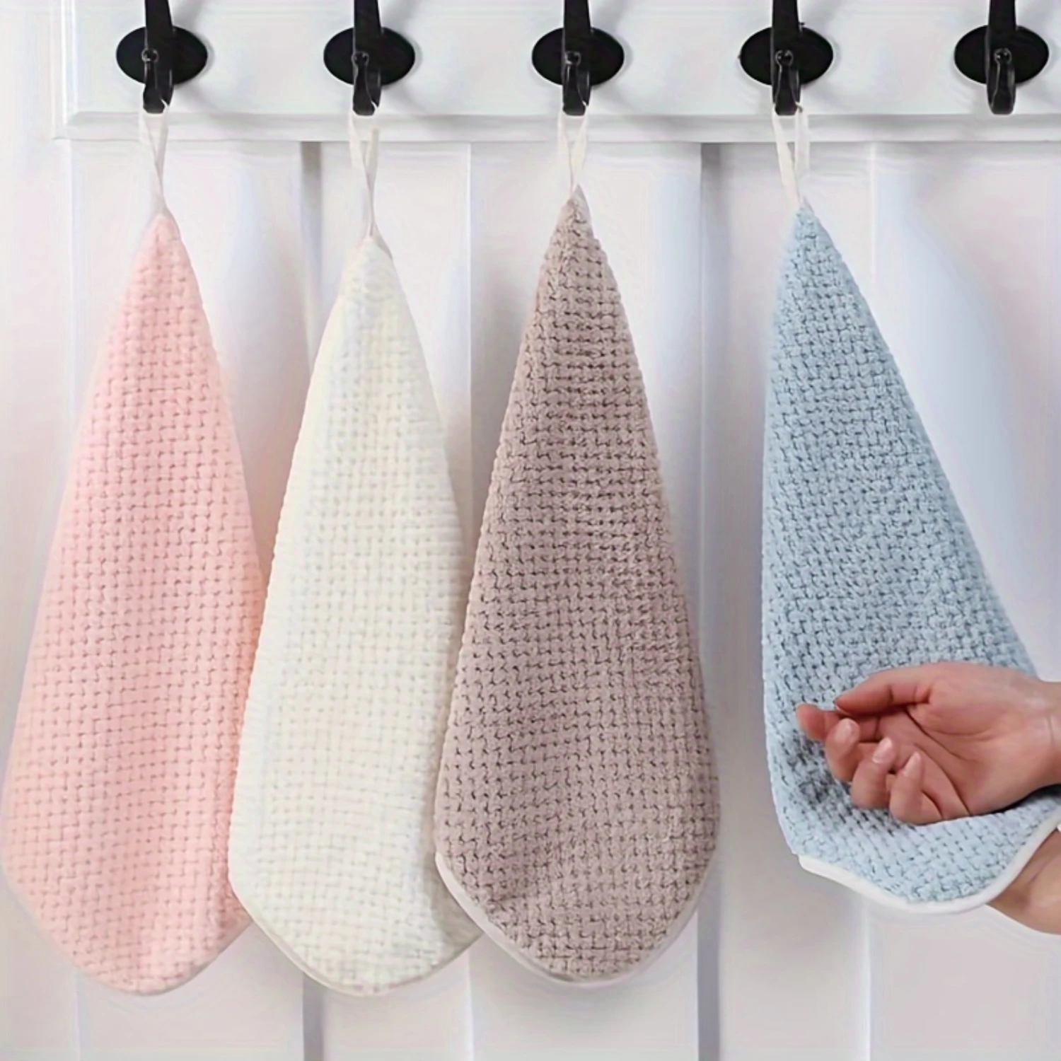 

4-Piece Soft Coral Fleece Fingertip Towels - Absorbent & Skin-Friendly With Hanging Loop For Bathroom